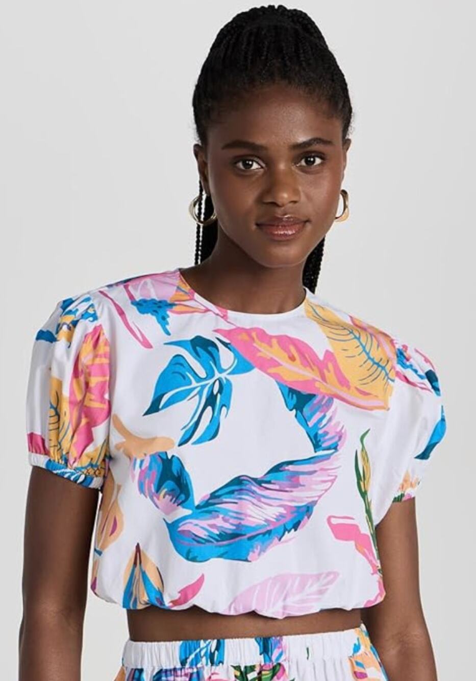 Playa Lucila Colorful Tropical Leaf Print Cotton Top Size Medium